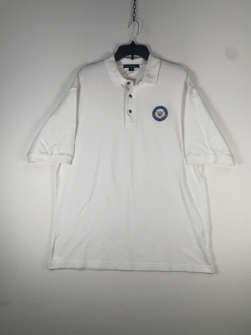 Port Authority Polo Shirt Mens XL White 100% Cotton Short Sleeve Golf Logo